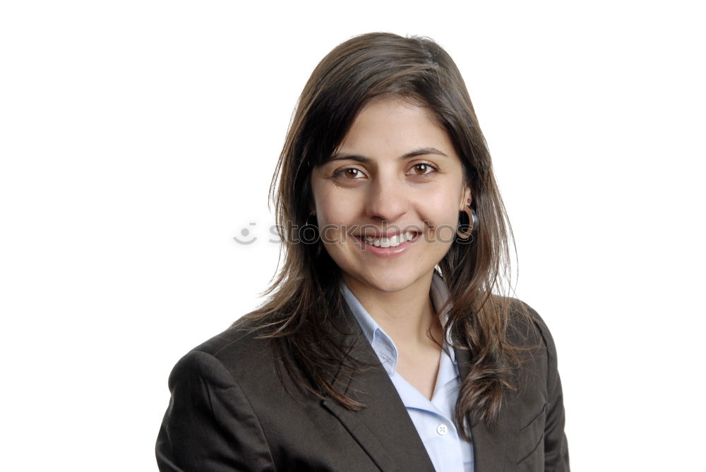 Similar – Young smiling woman in suit posing