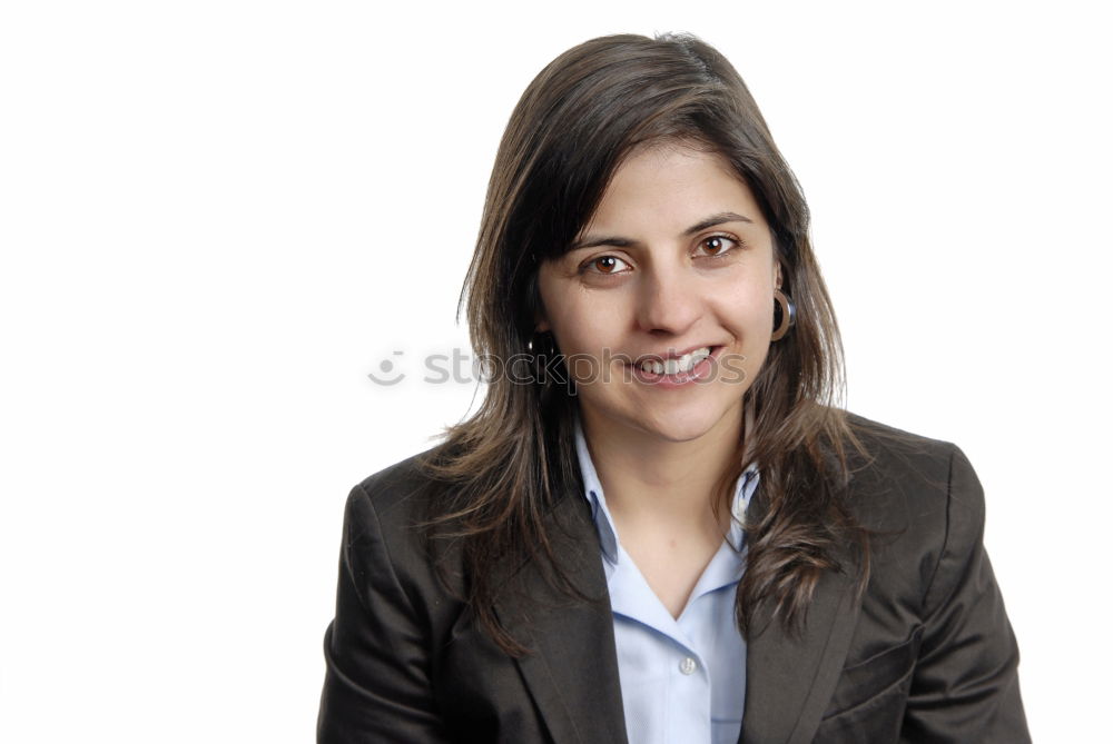 Similar – Young smiling woman in suit posing