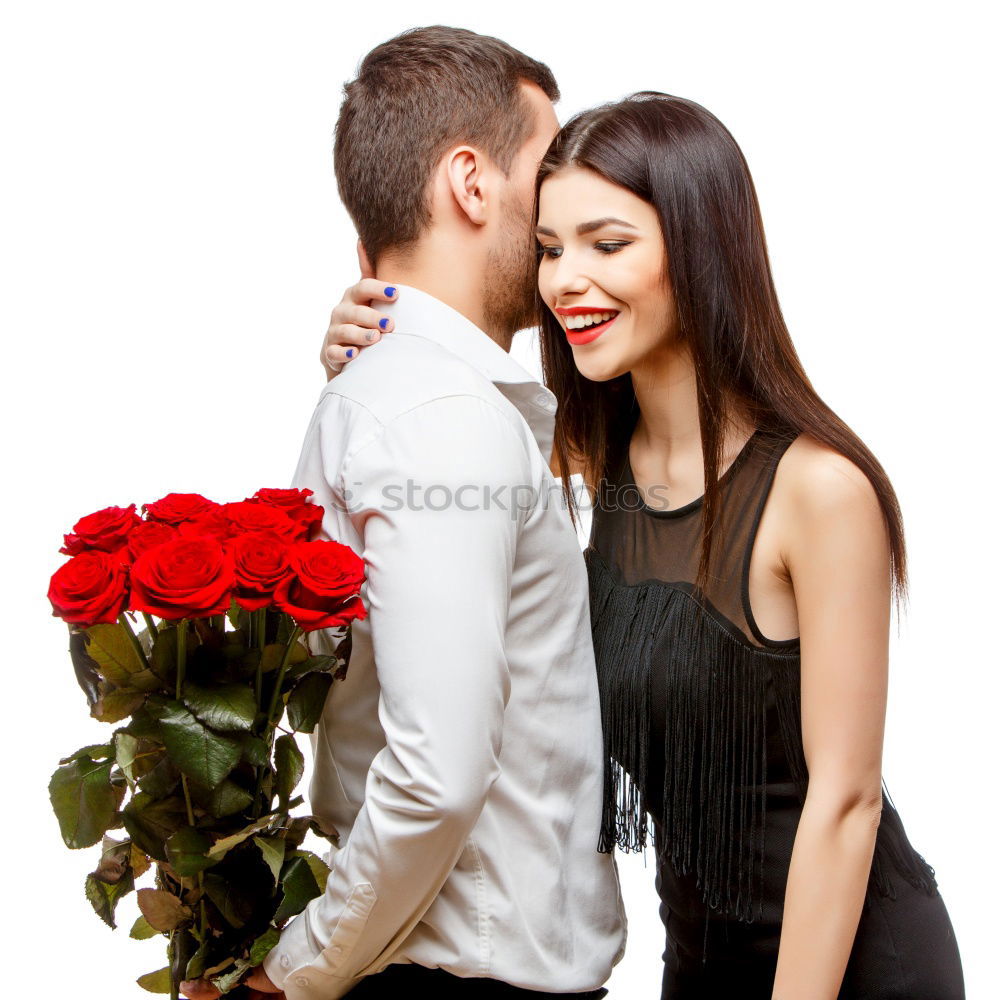 Similar – Image, Stock Photo Happy couple in love with a rose on the street