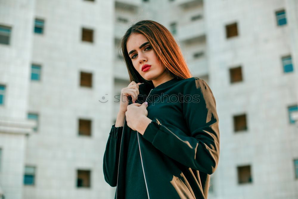 Similar – Image, Stock Photo Charming brunette on balcony in cityscape