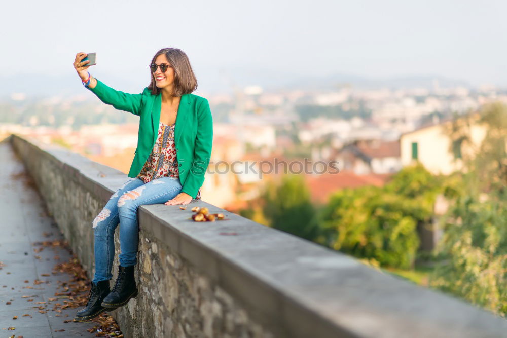 Similar – Image, Stock Photo Content model grimacing on balcony