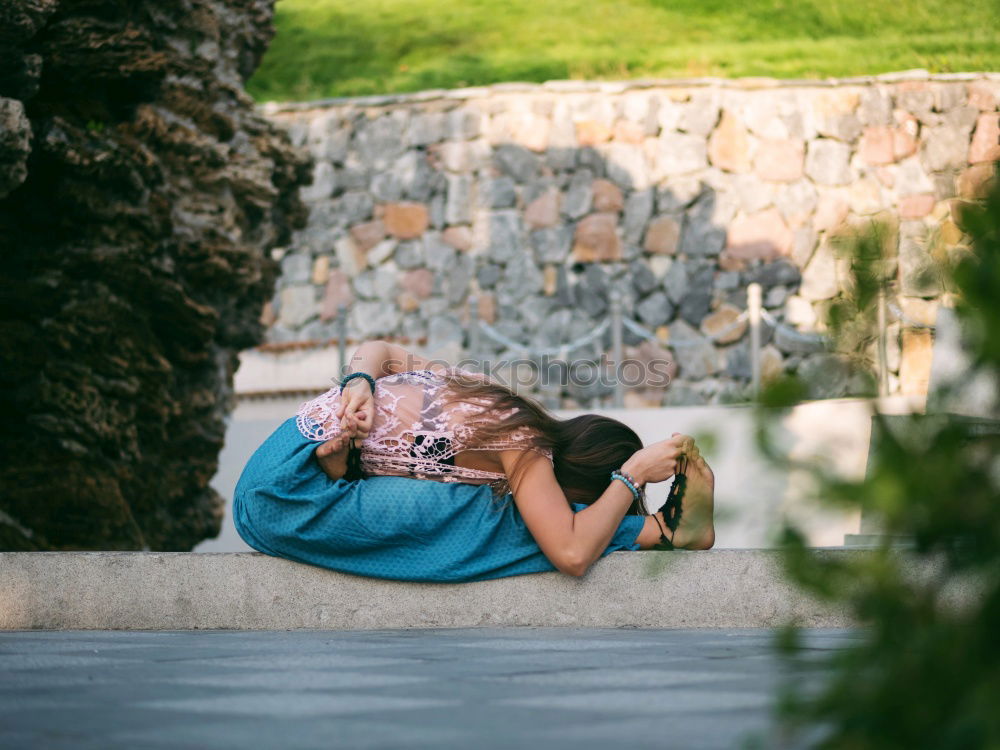 Similar – woman sitting with her dog on a bench