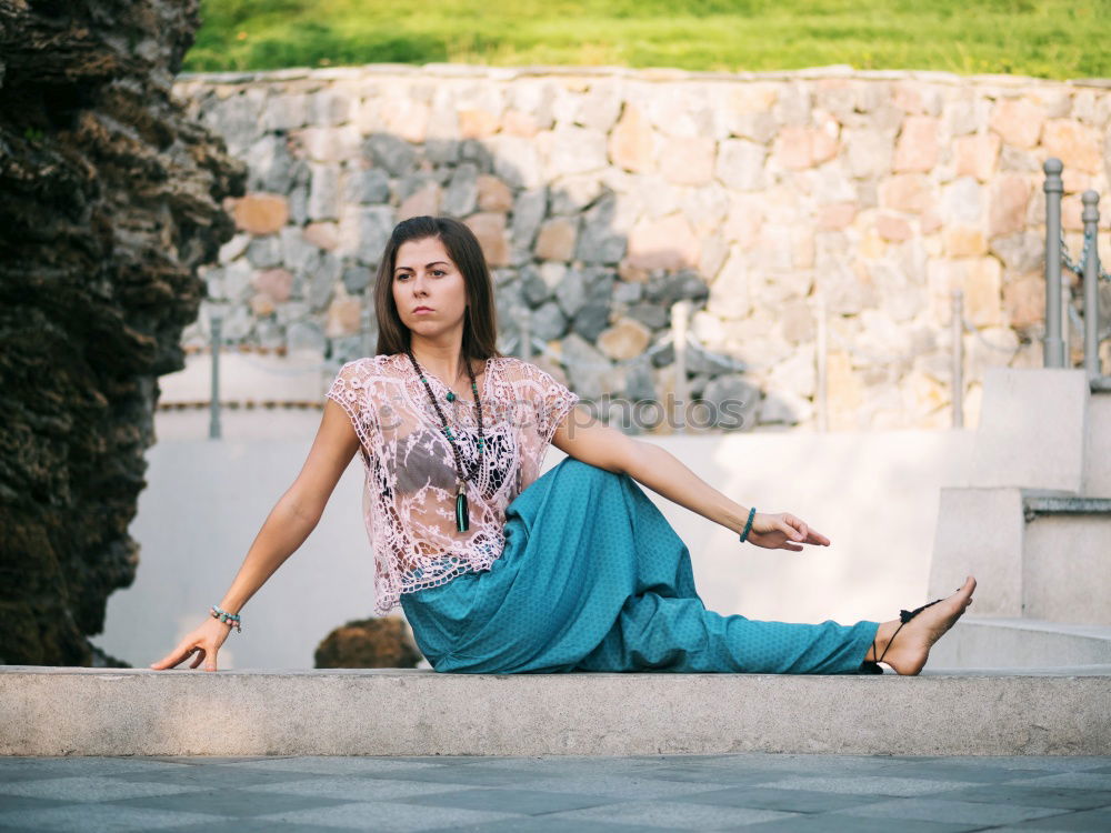 Similar – Pretty Asian woman sitting at pond