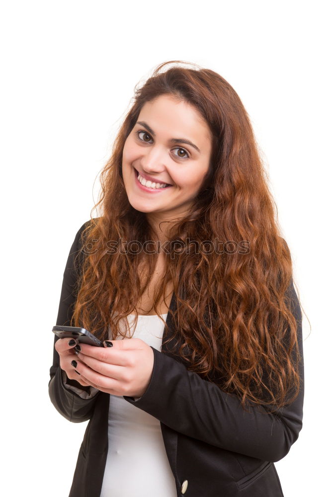 Similar – Image, Stock Photo Blonde girl using a smartphone while sitting on leather sofa