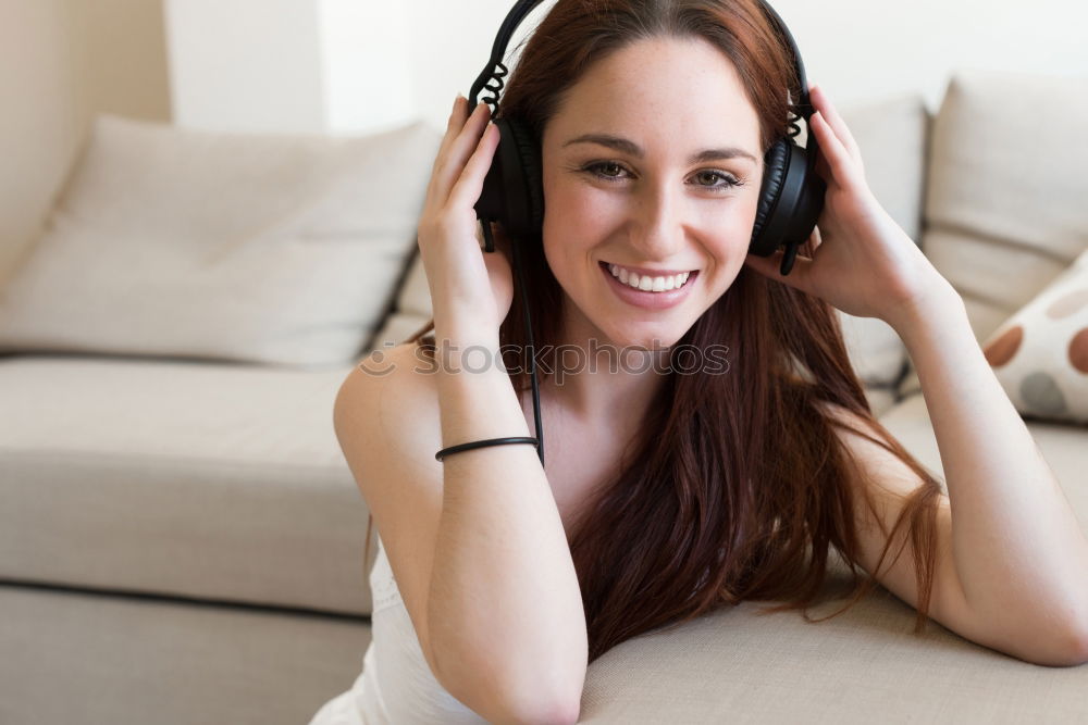 Similar – Image, Stock Photo Woman with headphones