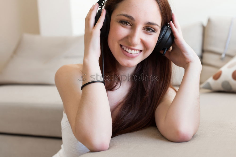 Similar – Image, Stock Photo Woman with headphones