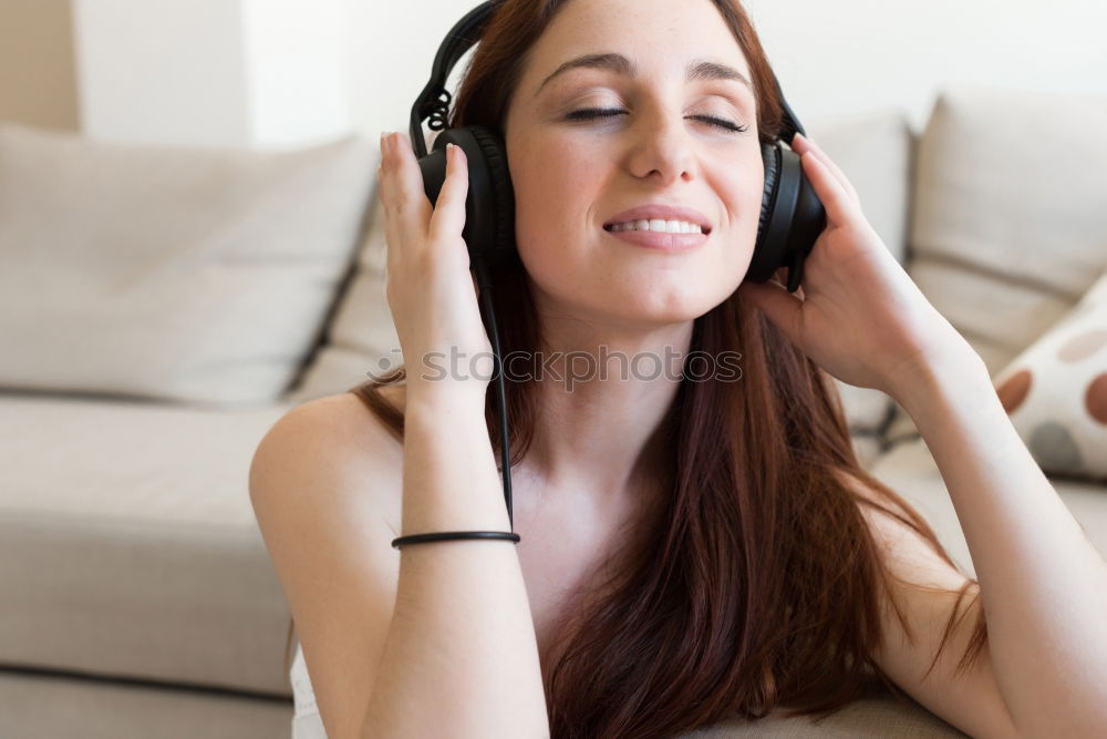 Image, Stock Photo Woman with headphones