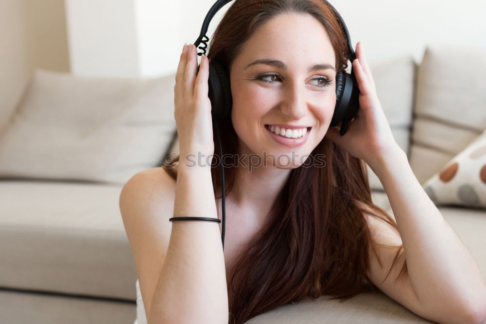 Similar – Image, Stock Photo Woman with headphones