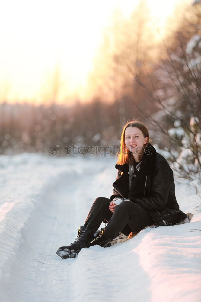 Image, Stock Photo portrait Young pretty woman in winter in the snow