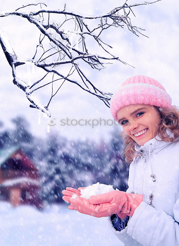 Similar – happy kid girl making snow man on Christmas