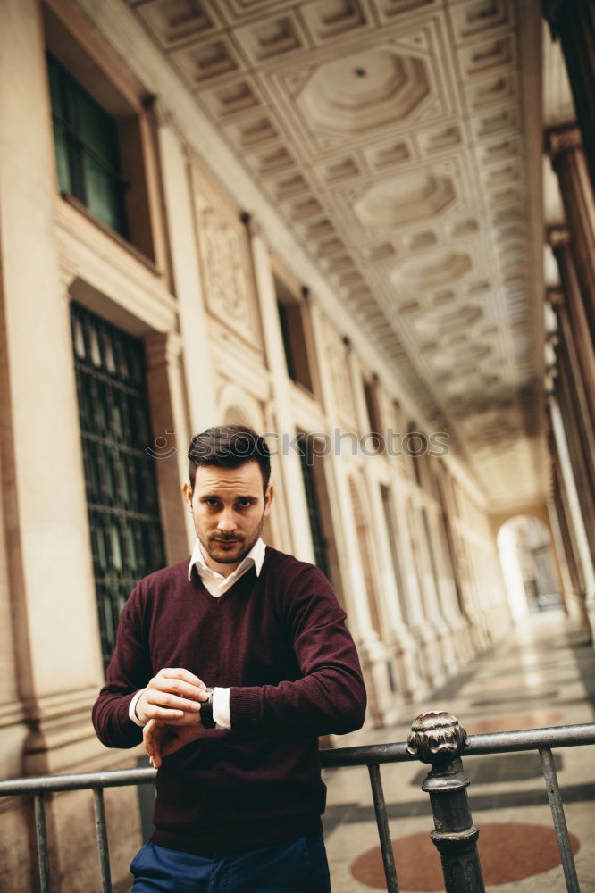 Similar – Image, Stock Photo young man with duffle coat waits in the house entrance