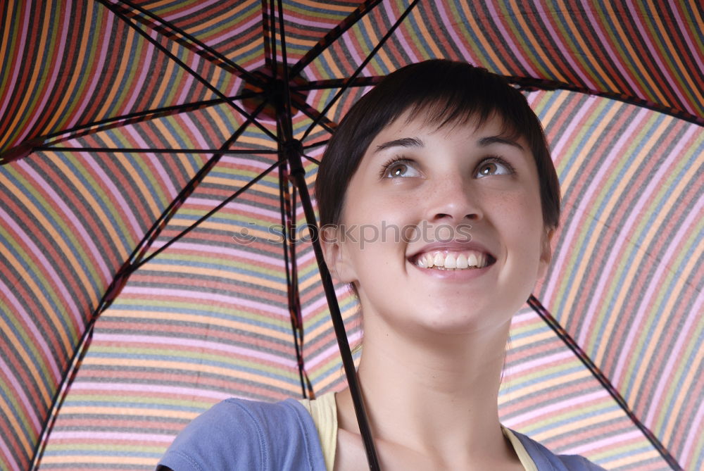 Young woman with red umbrella red nails and red lipstick