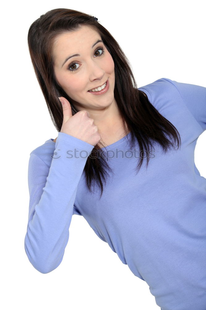 Similar – Portrait of a happy beautiful young redhead woman by a colorful wall