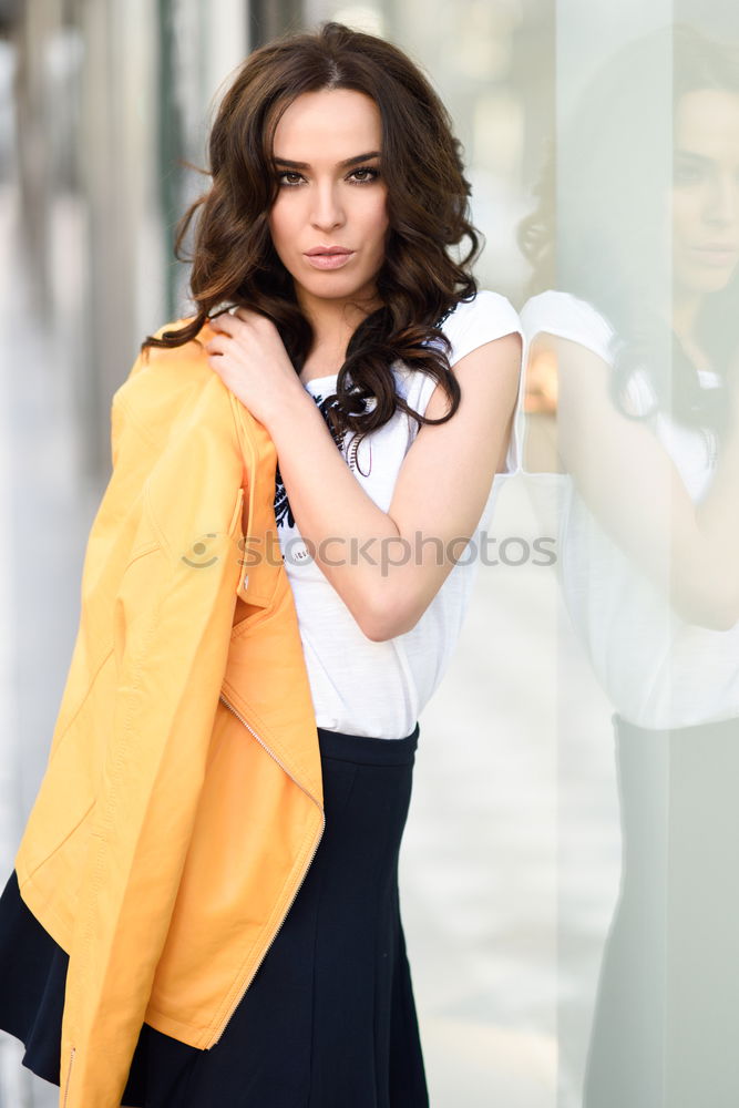 Similar – Image, Stock Photo Funny young brunette woman in urban background.