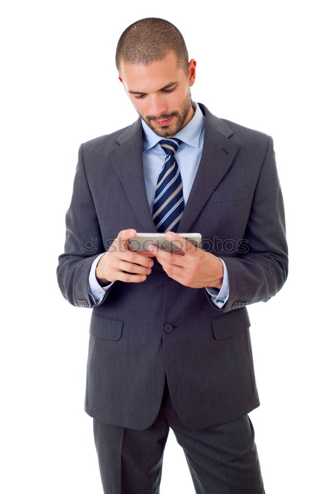 Similar – Image, Stock Photo Businessman Texting on his Phone in the Street