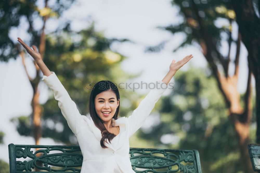 Similar – Image, Stock Photo Happy girl posing on the street