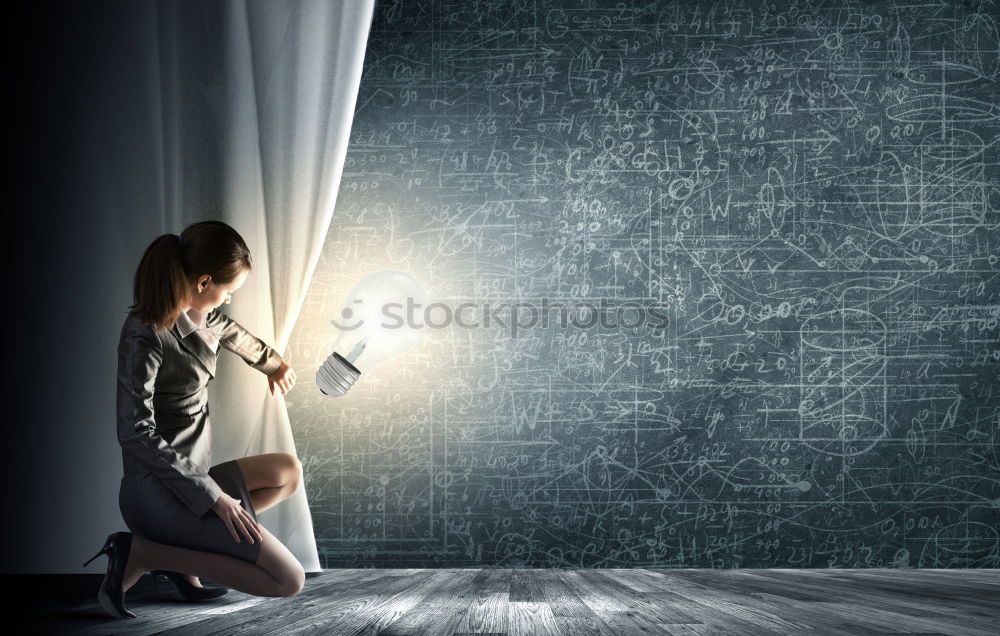 Image, Stock Photo Girl looking phone dusk teilight backpack