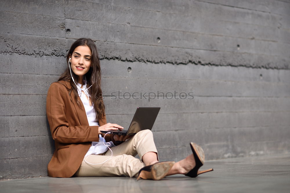 Similar – Image, Stock Photo Young businesswoman with tablet computer standing outside of an office building