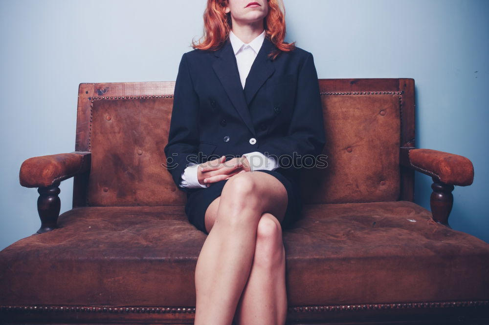 Similar – Redhead business woman with her blank calling card