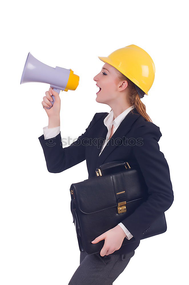 Similar – Image, Stock Photo Woman in warning vest making announcement with megaphone