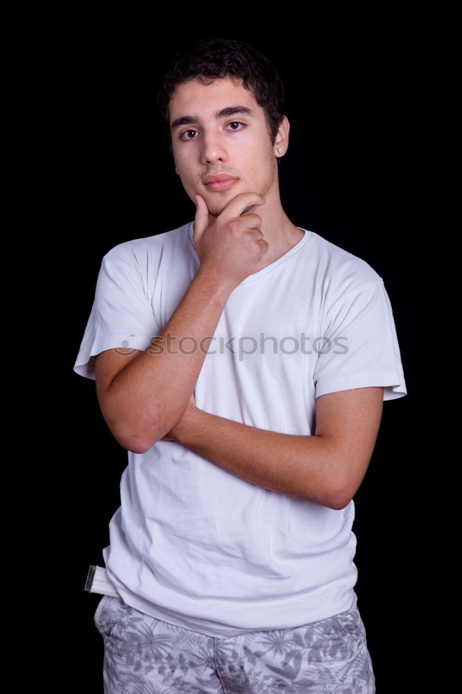 Similar – Serious teenager guy with hood on the head