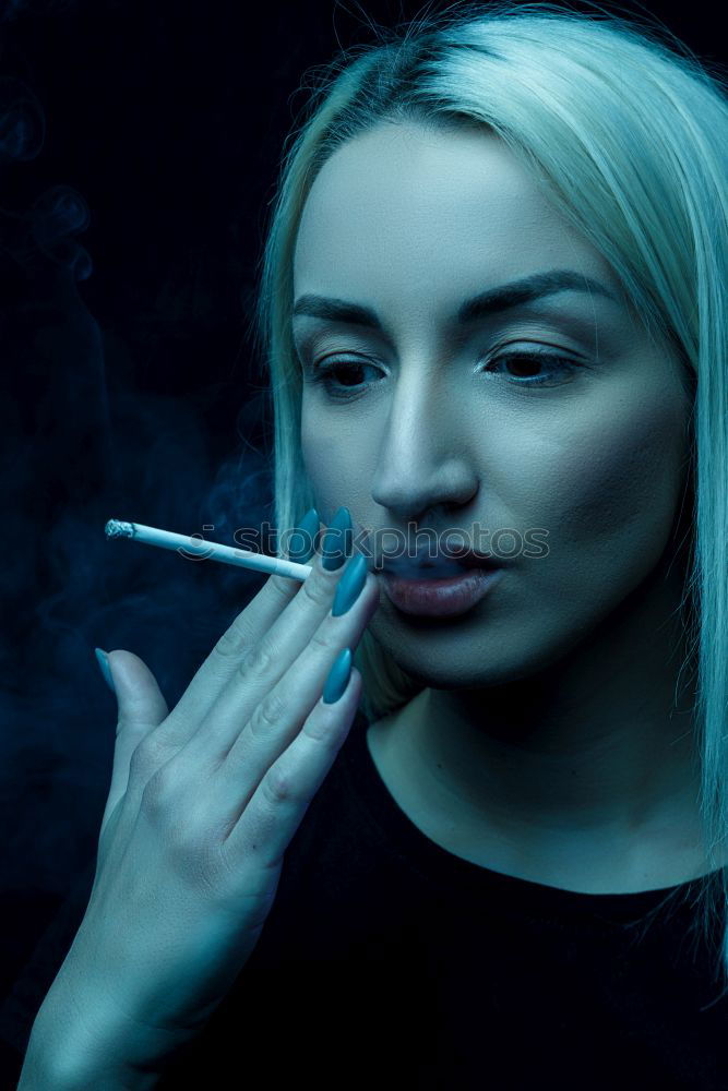 Image, Stock Photo Young woman smoking shisha