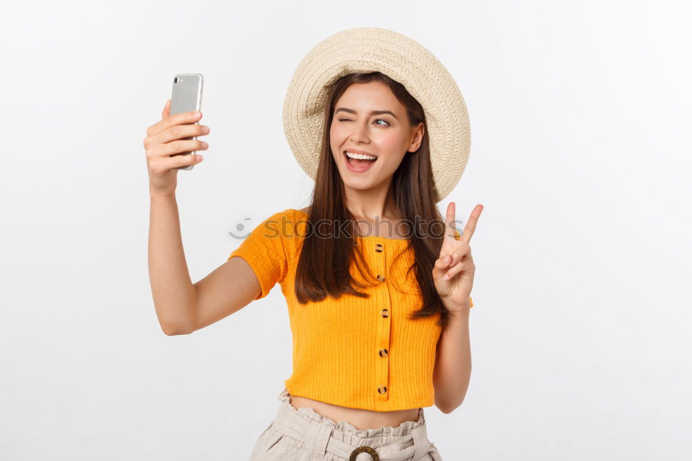 Similar – Image, Stock Photo Young woman taking selfie photograph with smartphone