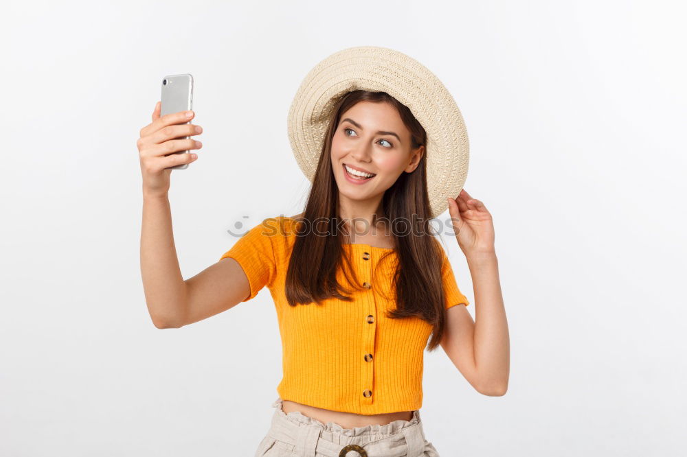 Similar – Image, Stock Photo Young woman taking selfie photograph with smartphone