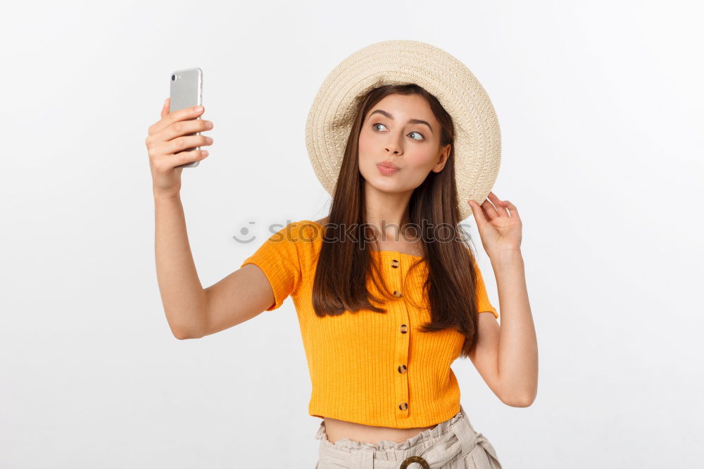 Similar – Image, Stock Photo Young woman taking selfie photograph with smartphone