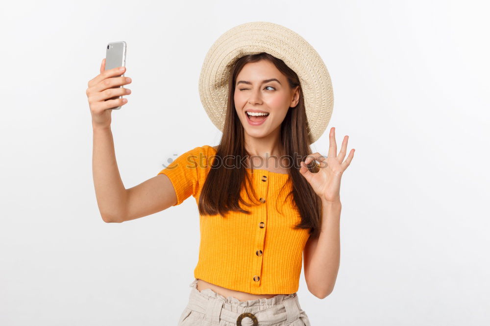 Similar – Image, Stock Photo Young woman taking selfie photograph with smartphone