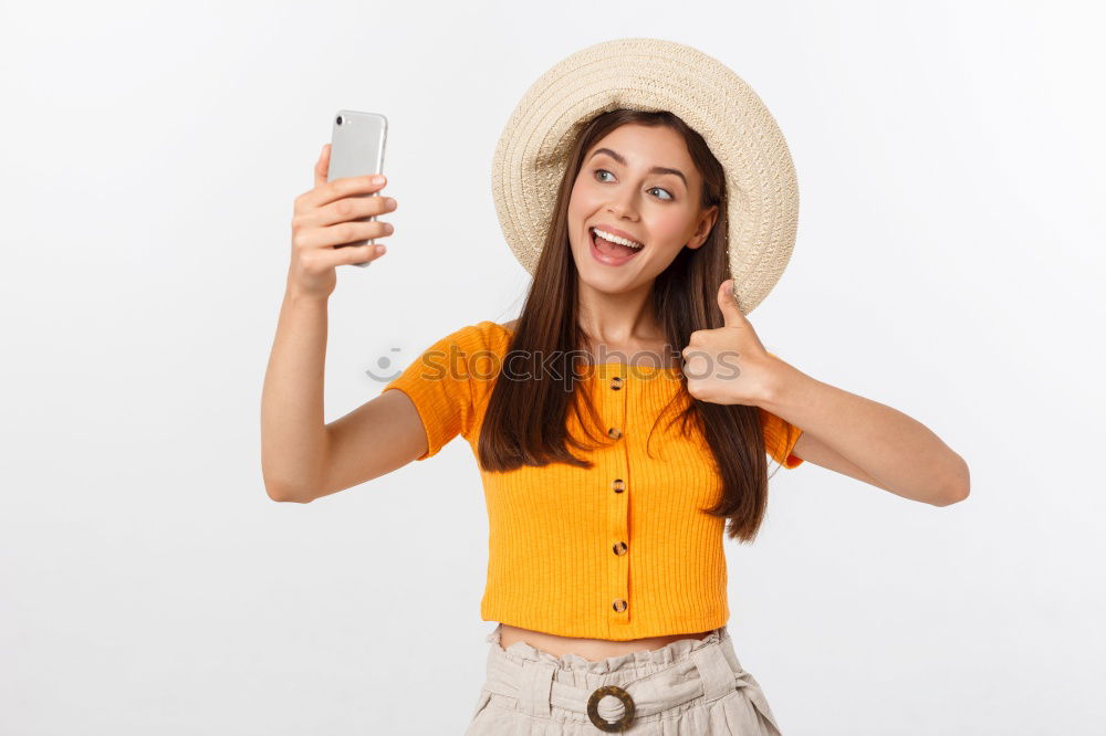 Similar – Image, Stock Photo Young woman taking selfie photograph with smartphone