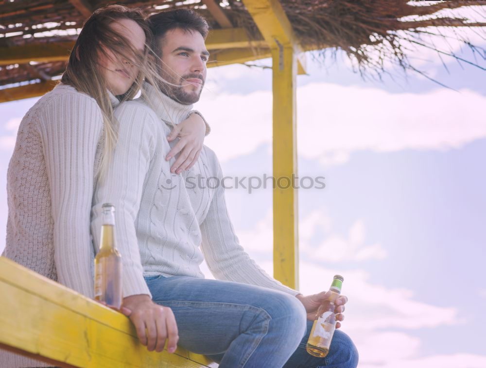 Similar – Two happy friends or sisters sitting and smiling