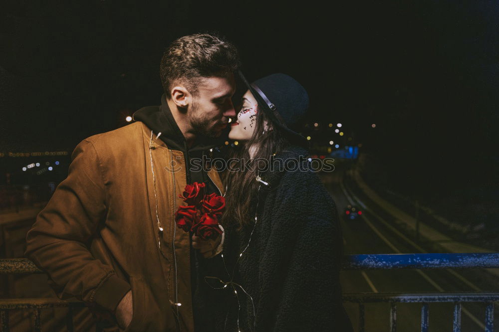 Similar – Image, Stock Photo Happy couple hugging and kissing near tree in park