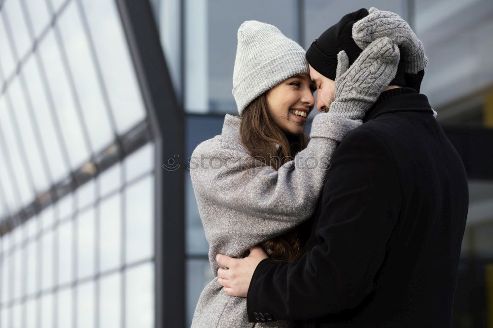 Similar – Image, Stock Photo Happy couple looking each other and laughing outdoors