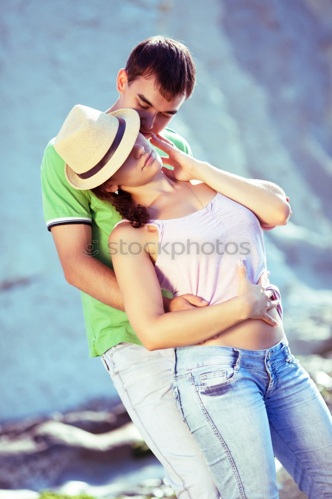 Similar – Happy father and son playing on the beach