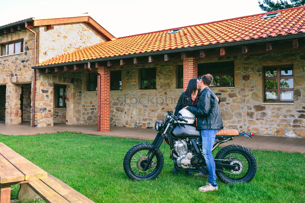 Similar – Woman with helmet riding custom motorbike