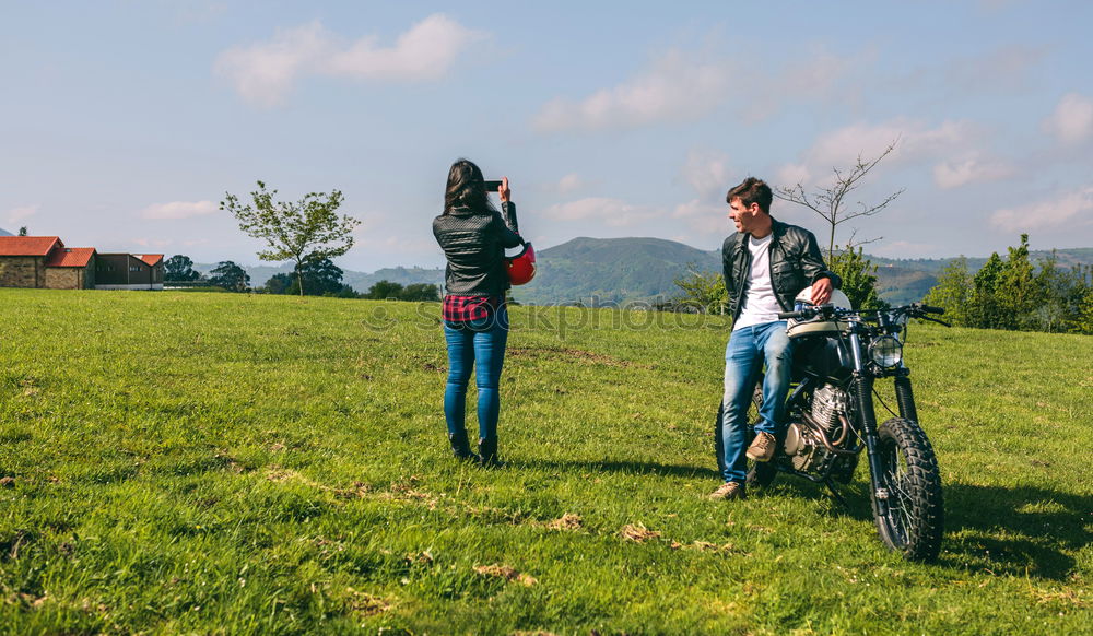 Similar – Image, Stock Photo Couple pausing while doing trekking