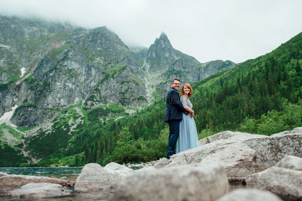 Women at lake in mountains