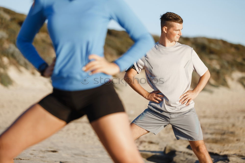 Similar – Image, Stock Photo Two sportsmen running on beach