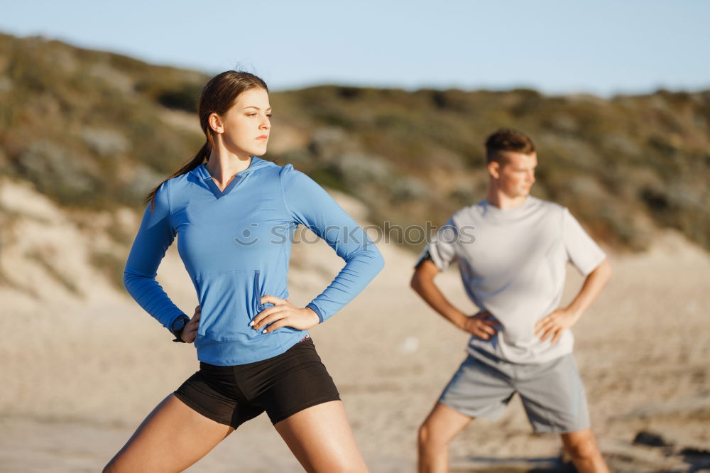 Similar – Image, Stock Photo Two sportsmen running on beach