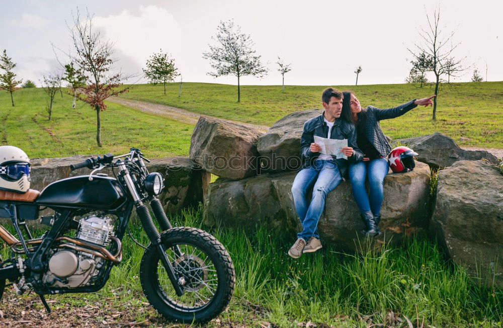 Similar – Woman with helmet riding custom motorbike