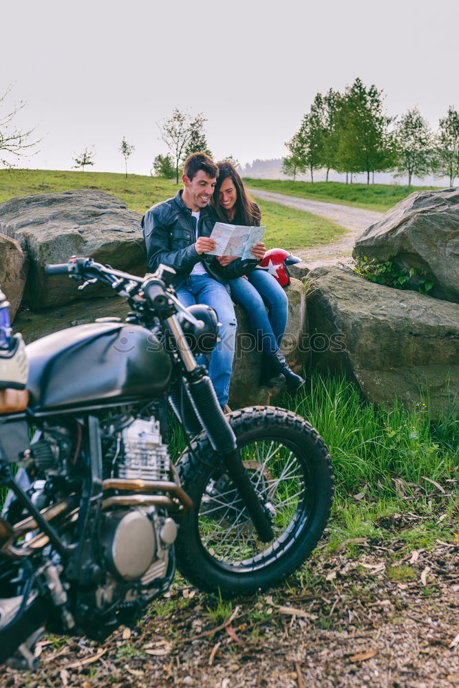 Similar – Woman with helmet riding custom motorbike