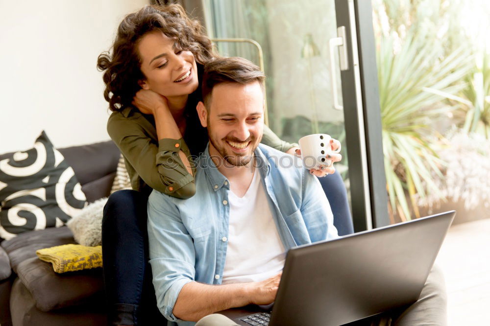 Similar – Image, Stock Photo Mother and son browsing together on laptop