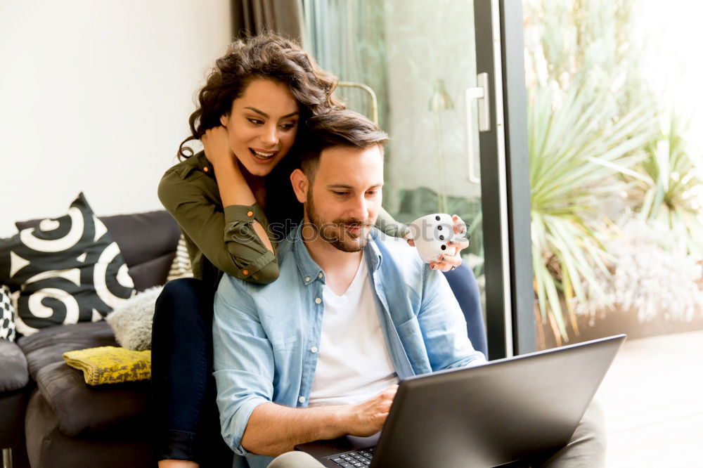 Similar – Image, Stock Photo Mother and son browsing together on laptop