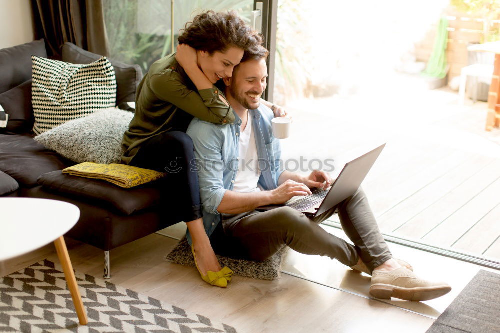 Similar – Image, Stock Photo Mother and son browsing together on laptop