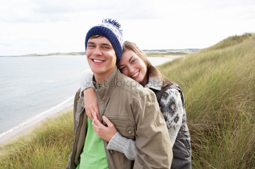 Similar – Image, Stock Photo Young happy couple doing a mobile video call