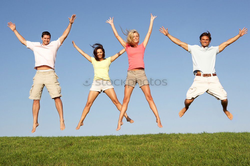Similar – Image, Stock Photo Multiracial young people jumping together outdoors
