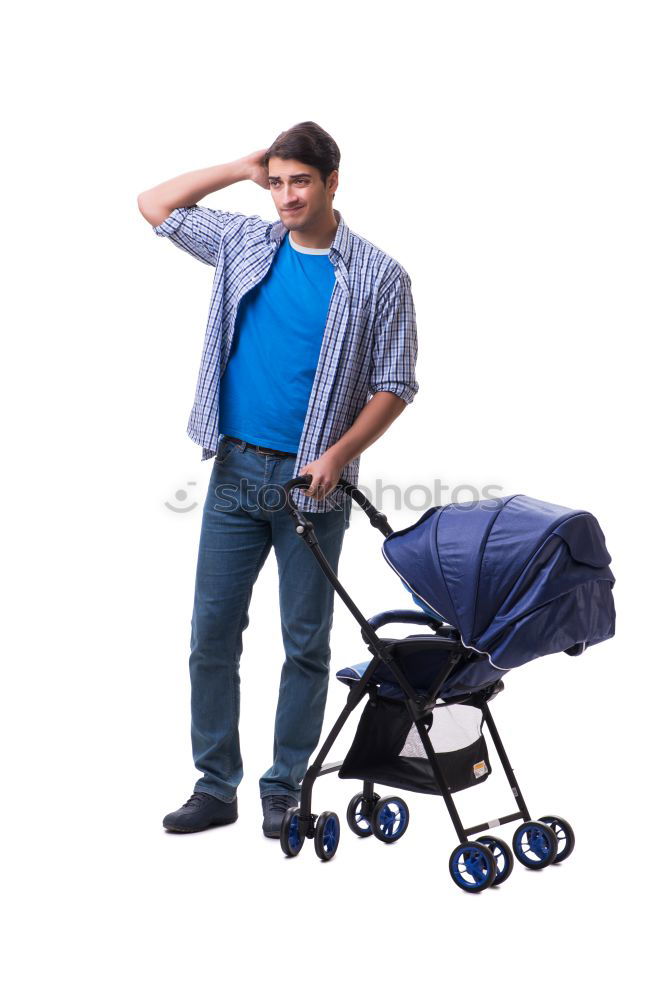 Image, Stock Photo Father and son running in the park.