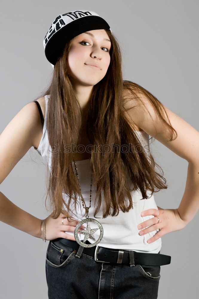 Similar – Image, Stock Photo Girl in casual clothes smiling in the metro.