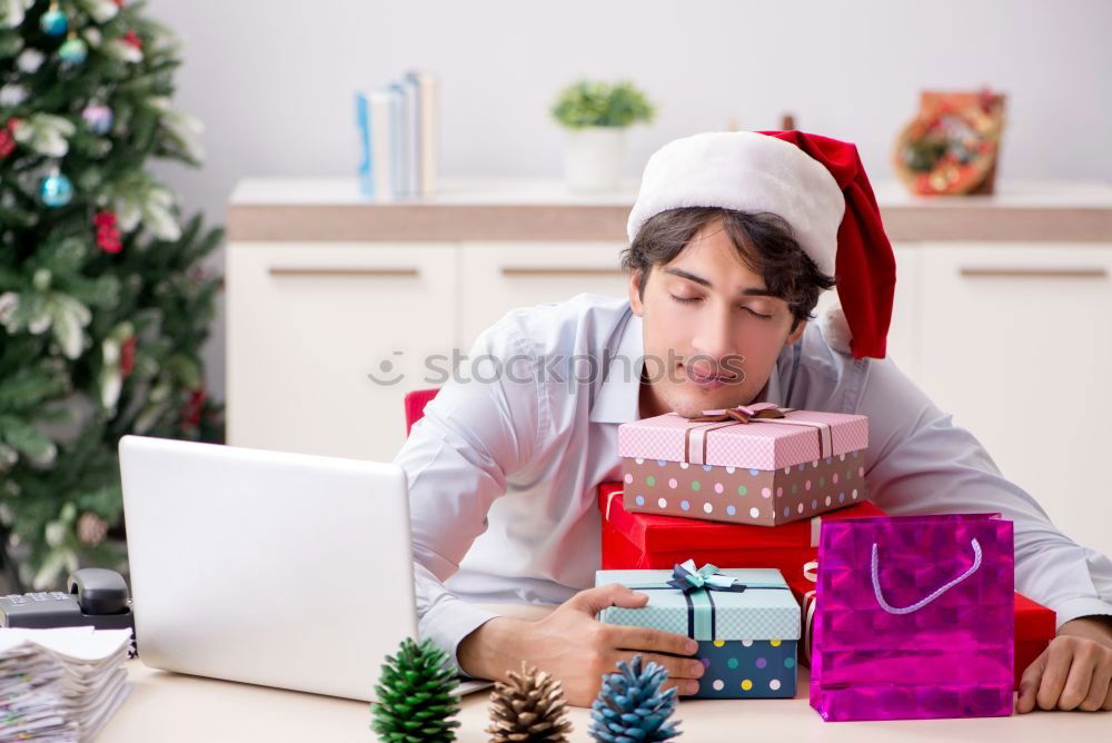 Similar – A happy couple with a child is celebrating Christmas with their friends on video call using webcam. Family greeting their relatives on Christmas eve online. New normal